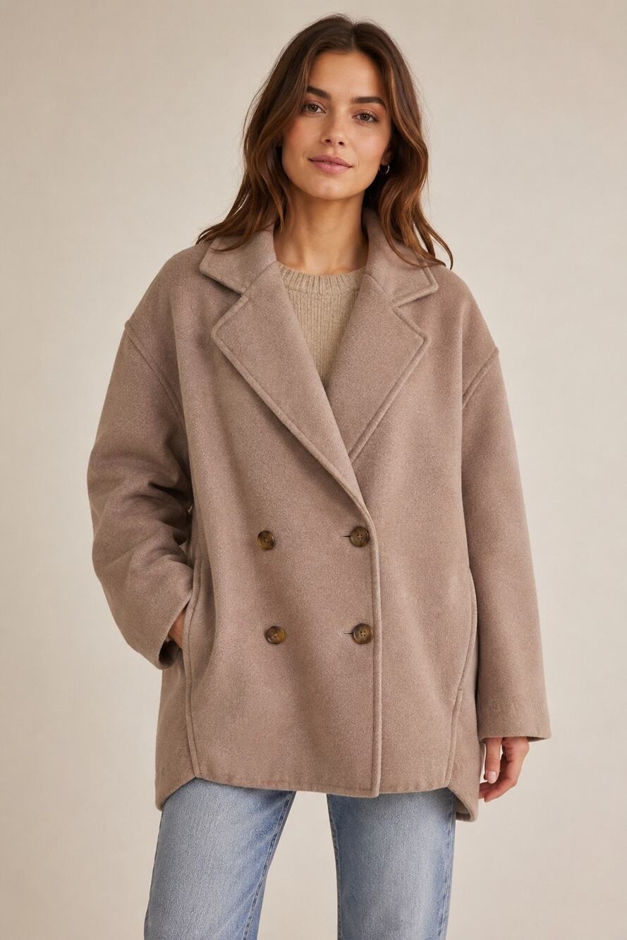 Free People Hanna Super Soft Slouchy Double Breasted Blazer Coat Taupe Size S